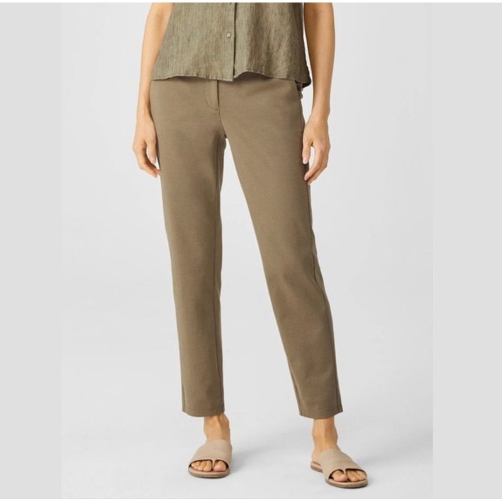 Eileen Fisher Cotton Blend Ponte Slim Pants Tan 1X Organic Cotton Stretch